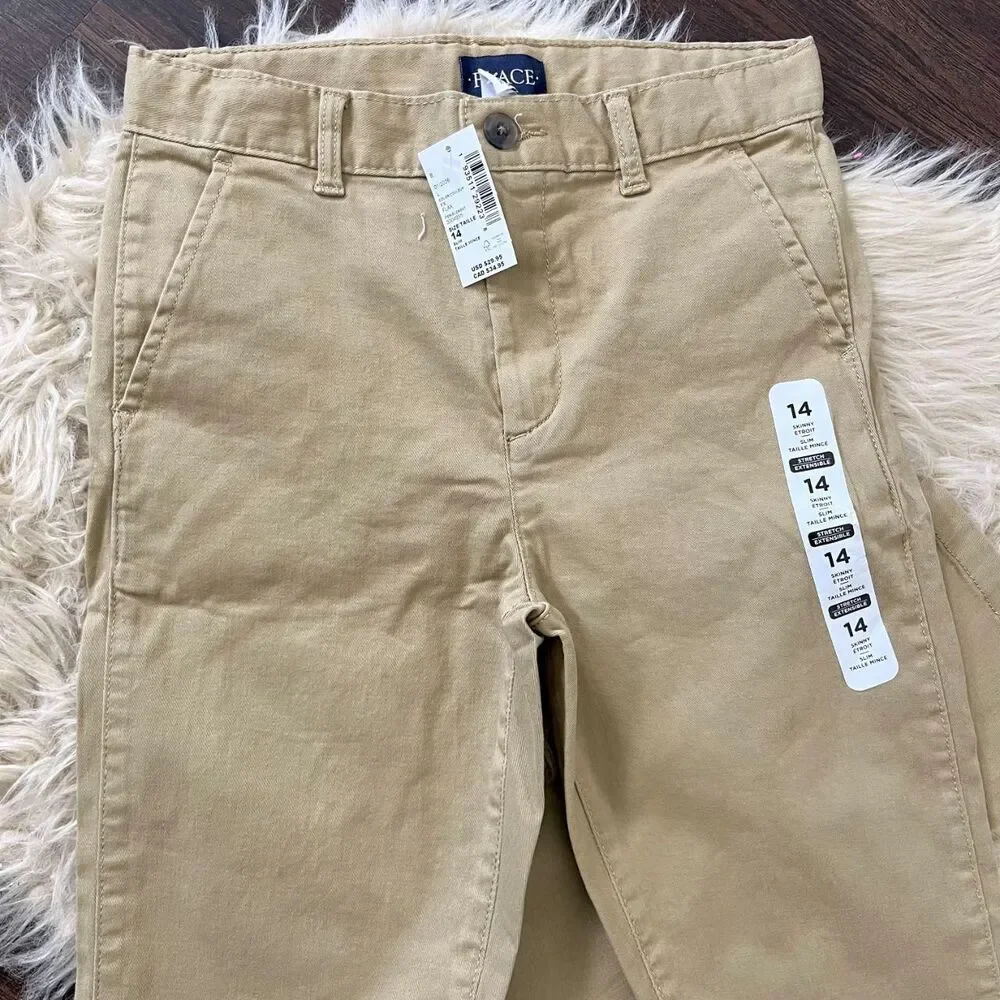 NWT The Children's Place Khaki Chino Pants Flax Size 14 Slim Fit
